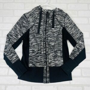 Zella Womens Full Zip Space Dye Hoodie Black White Athletic Jacket Large